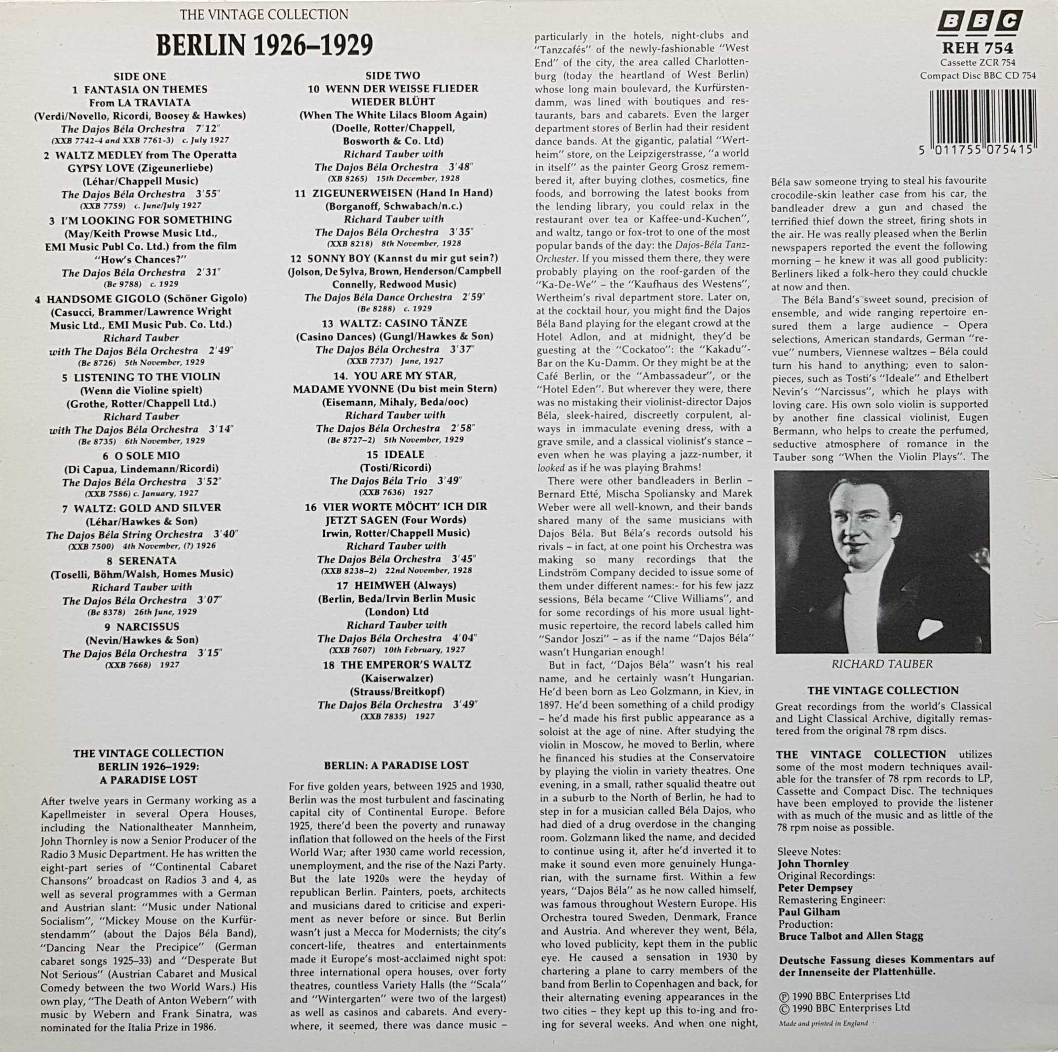 Picture of REH 754 The vintage collection - Berlin 1926 - 1929 by artist Various from the BBC records and Tapes library